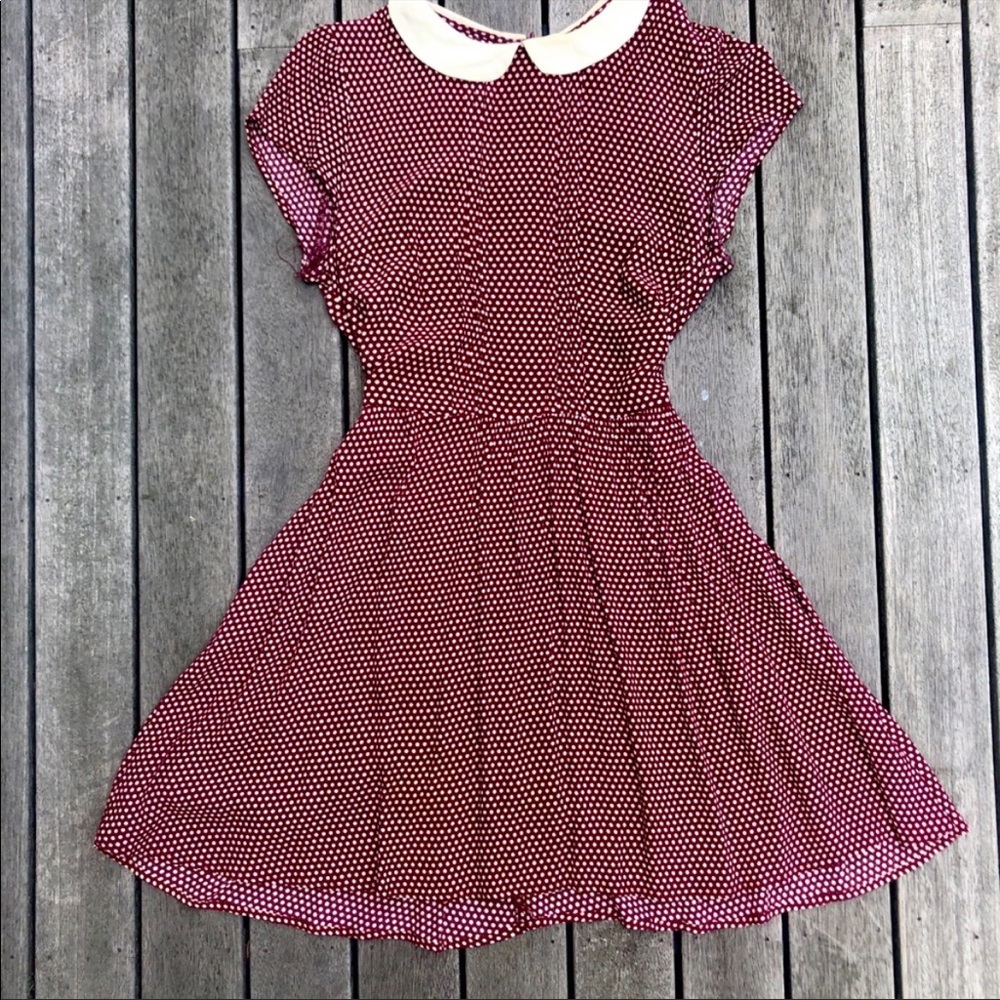 Adorable vintage style maroon polka dot mini dress